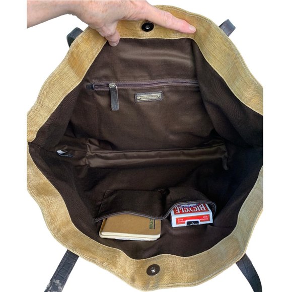 Banana Republic Metallic Gold Ombré Bamboo w/Leather Handles Maxi Tote Handbag - Picture 5 of 11